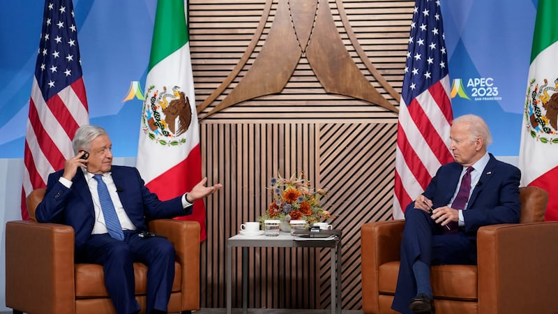 President Joe Biden meets with Mexican President Andres Manuel Lopez Obrador at the APEC...