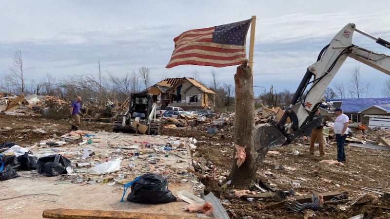 American flag among tornado damage in Putnam County / Source: WVLT