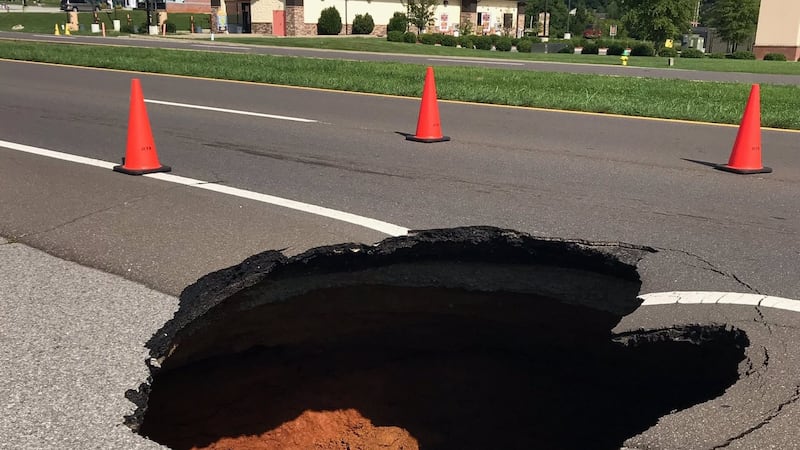 Sinkhole along Highway 11E in Jefferson City. Photo courtesy TDOT