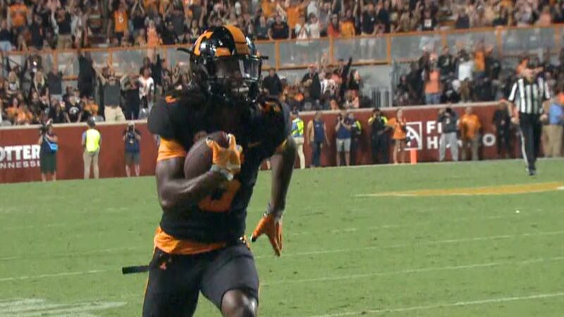 Kamal Hadden returns an interception for a touchdown against South Carolina