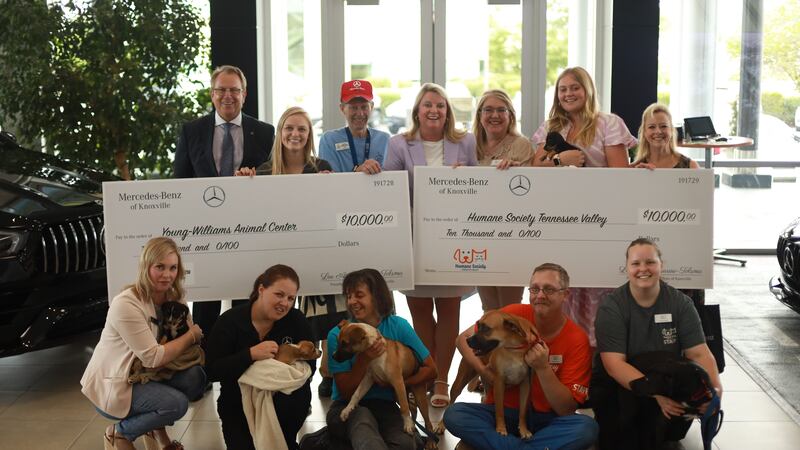 The checks were presented to the shelters on July 21 at the Mercedes-Benz of Knoxville.