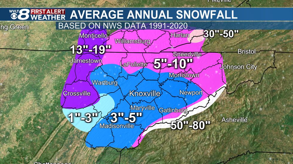 A look at average snowfall in all parts of our varying terrain.