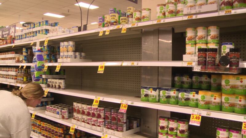 The 'Kroger' brand canned food items are cleared from the shelves. / Source: WVLT News